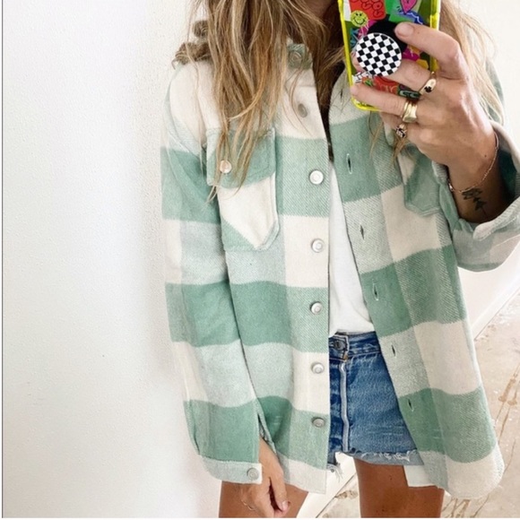 Urban Outfitters Jackets & Blazers - Hayden Plaid Mint Cream Jacket Coat